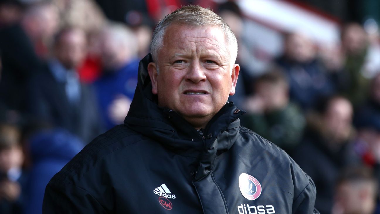 Chris Wilder looks on during Sheffield United's Championship match against Ipswich Town.