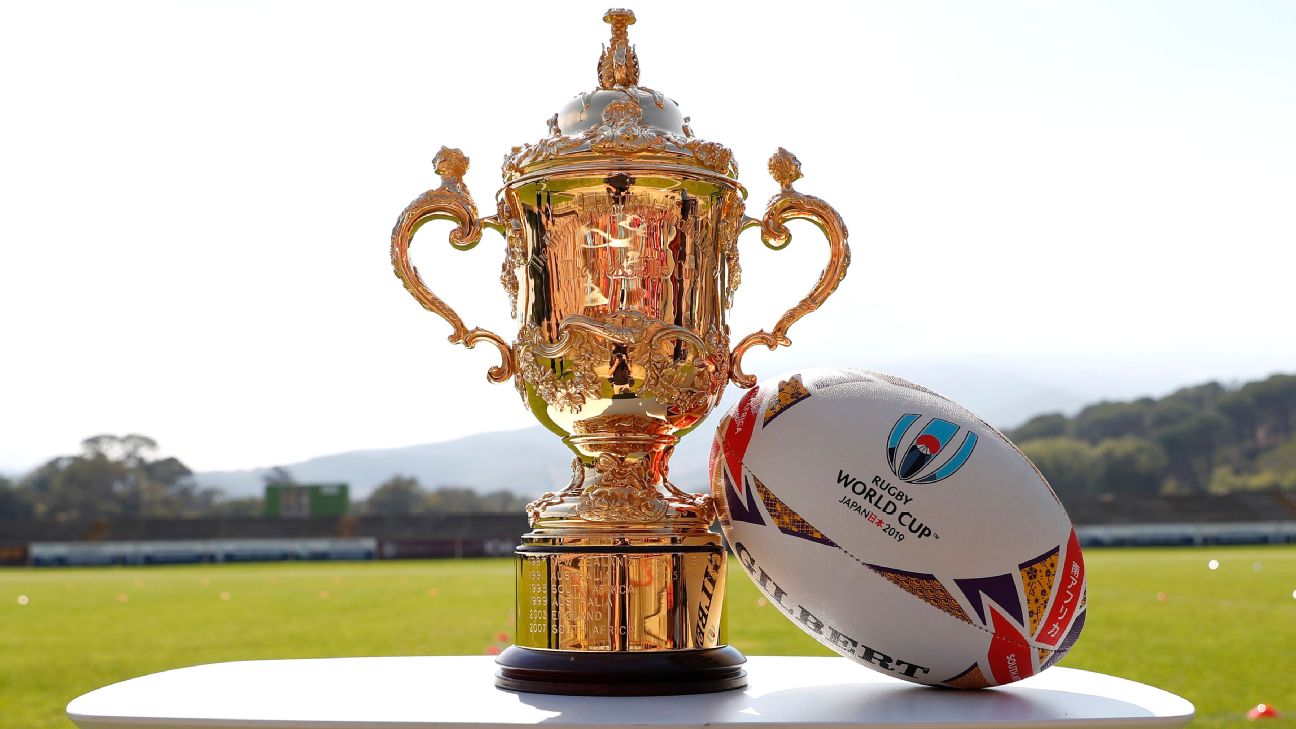 Troféu da Copa do Mundo de rugby visita a ESPN, que transmitirá o