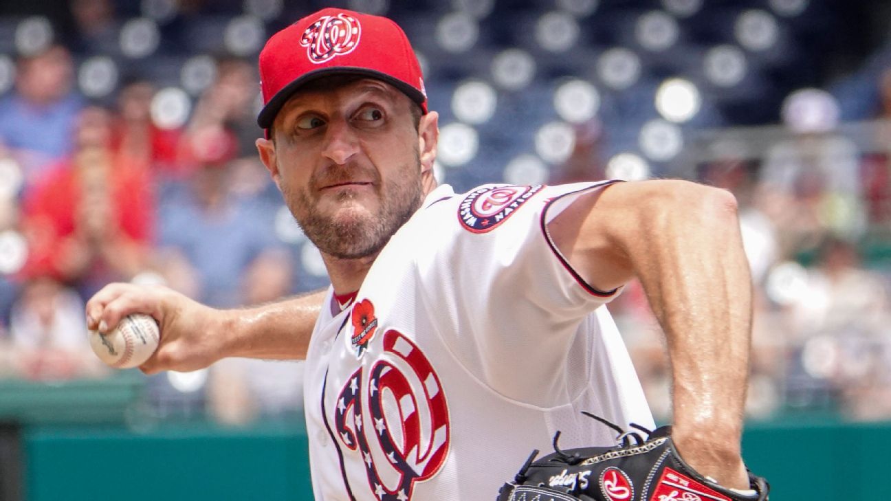 ESPN on X: Max Scherzer broke his nose after taking a ball off