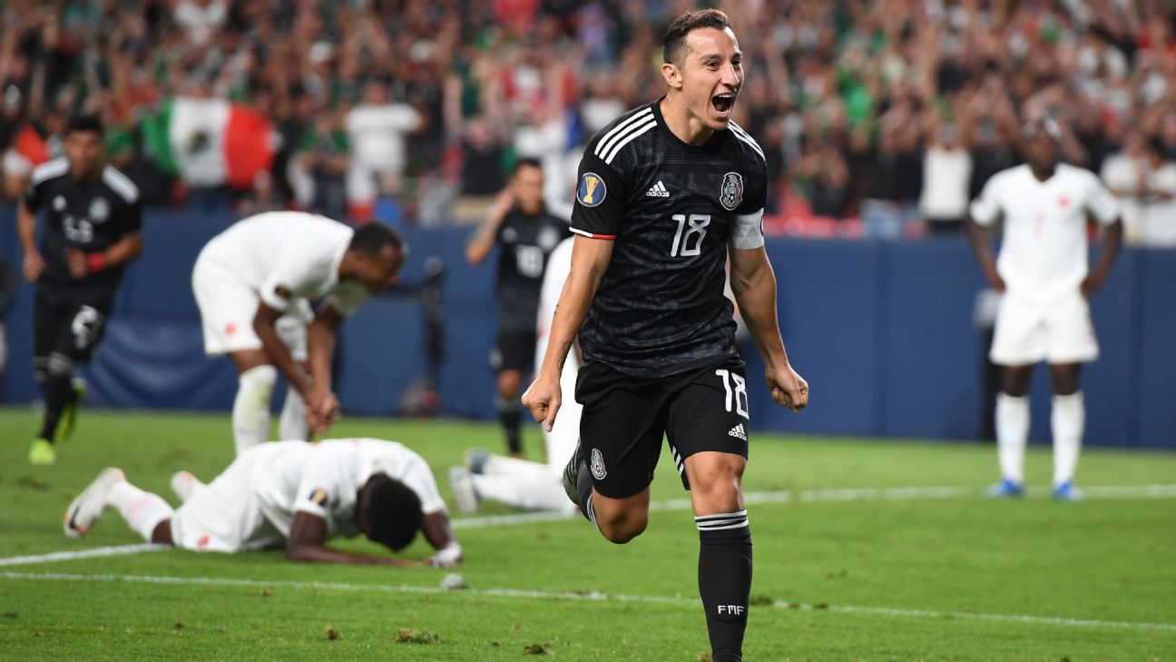 Andres Guardado celebrates after scoring a goal during the CONCACAF Gold Cup Group A match between Mexico and Canada Andres Guardado celebrates after scoring a goal during the CONCACAF Gold Cup Group A match between Mexico and Canada