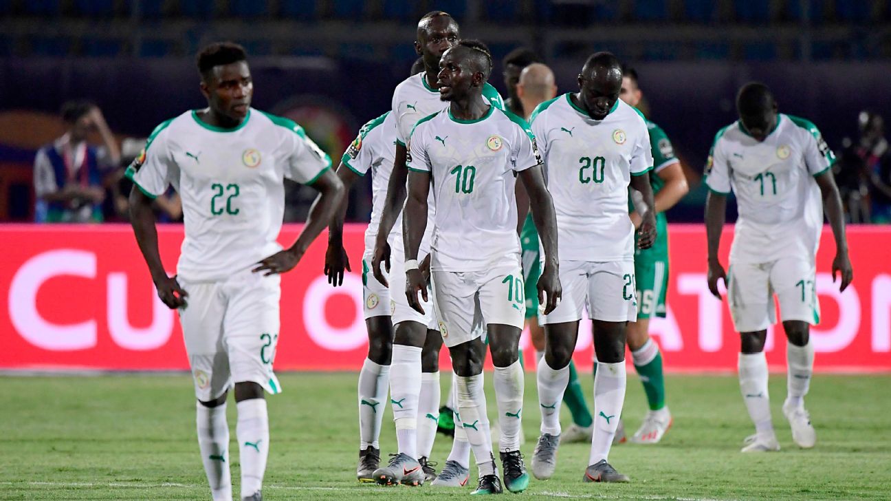 Senegal players react after losing their Africa Cup of Nations match to Algeria. Senegal players react after losing their Africa Cup of Nations match to Algeria.