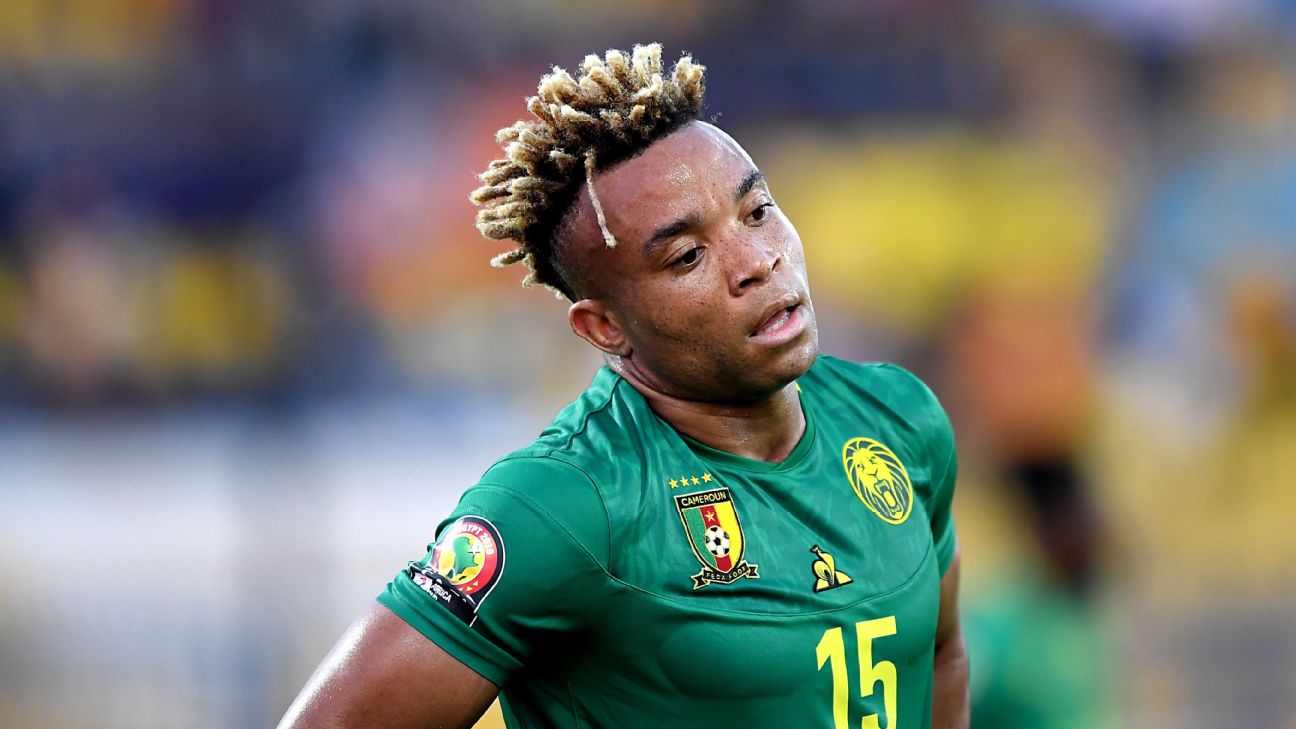Pierre Kunde Malong reacts during Cameroon's Africa Cup of Nations group-stage match against Benin. Pierre Kunde Malong reacts during Cameroon's Africa Cup of Nations group-stage match against Benin.