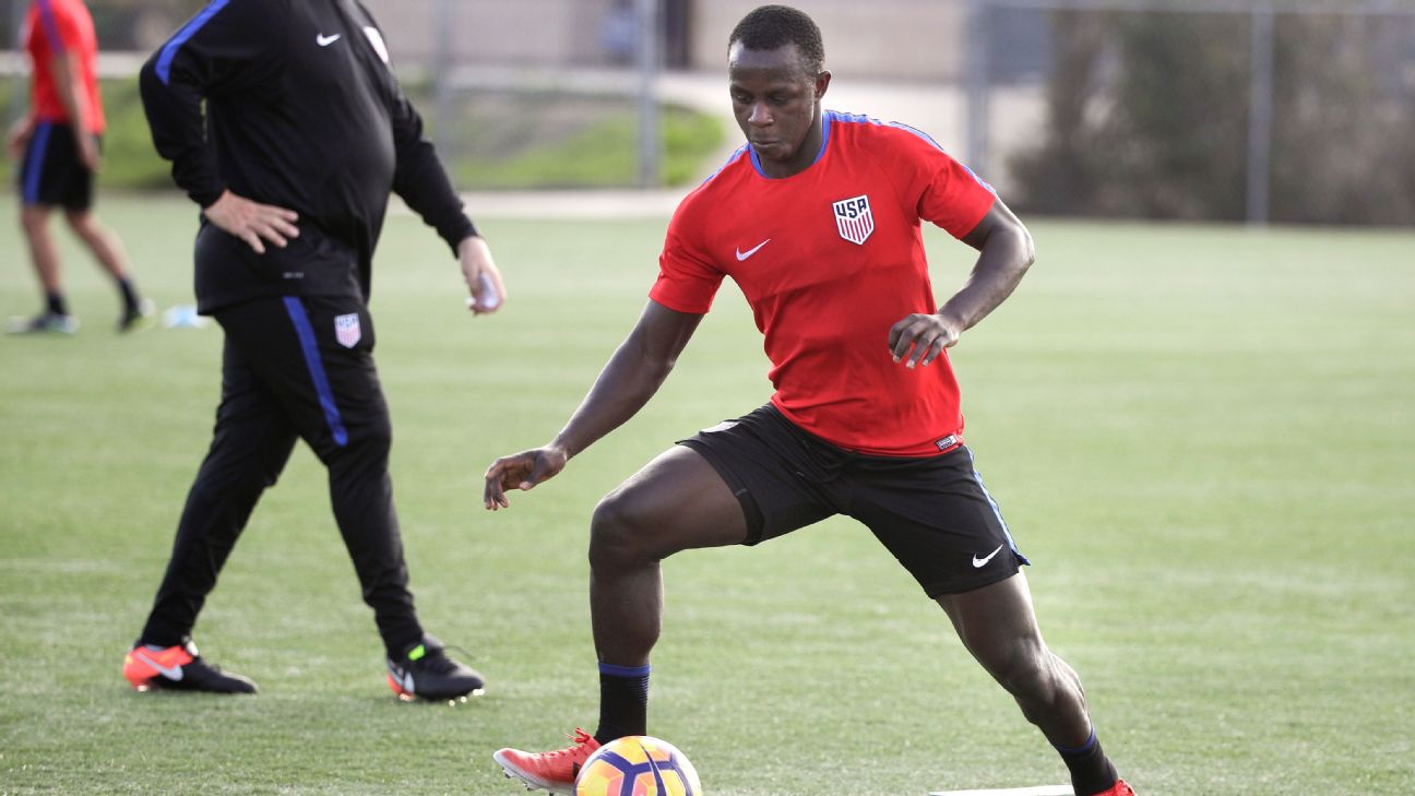 Former U.S. coach Bruce Arena called up Manneh to a training camp in January 2017, just four months after he became a U.S. citizen. Former U.S. coach Bruce Arena called up Manneh to a training camp in January 2017, just four months after he became a U.S. citizen.