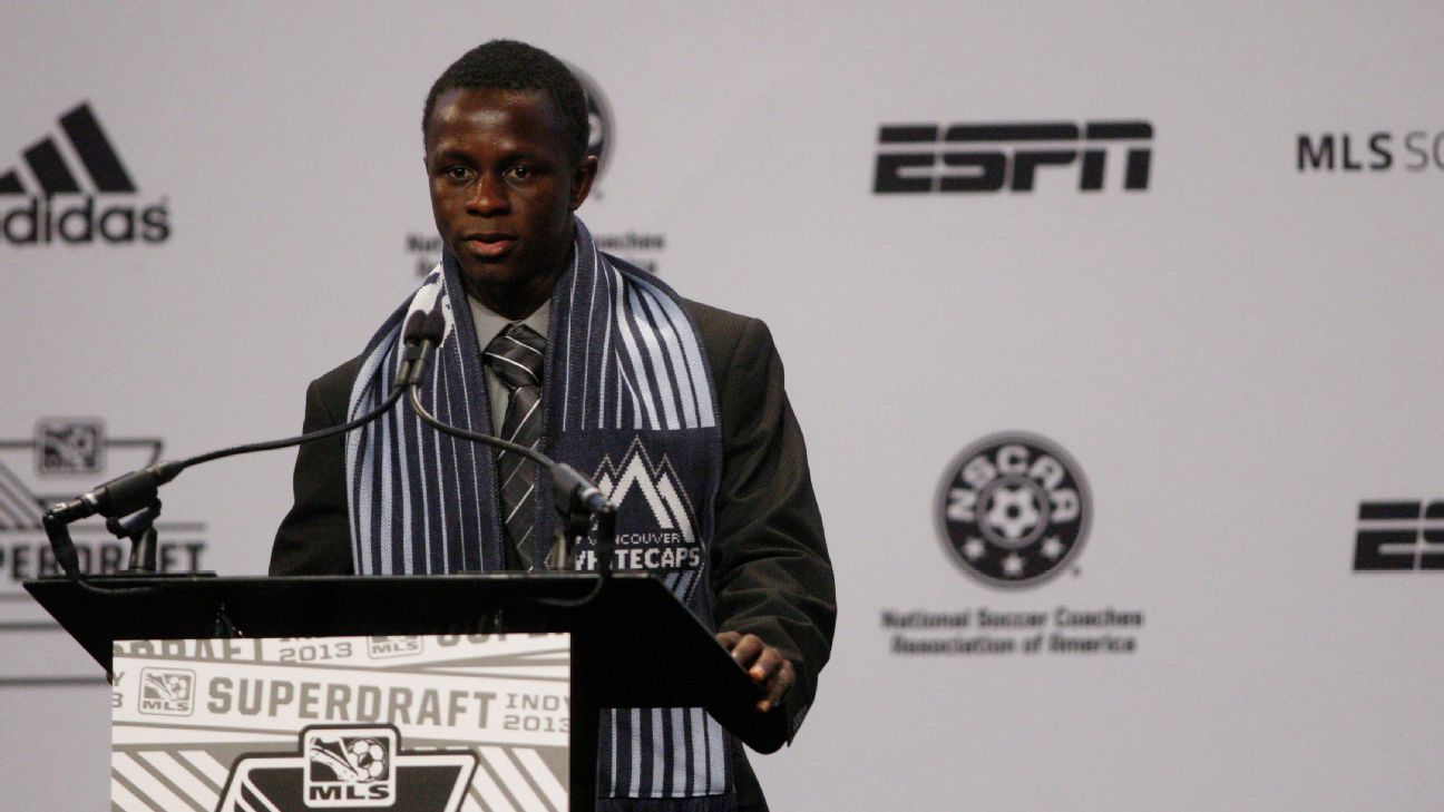 Kekuta Manneh takes the podium after being selected fourth overall by the Vancouver Whitecaps. Kekuta Manneh takes the podium after being selected fourth overall by the Vancouver Whitecaps.