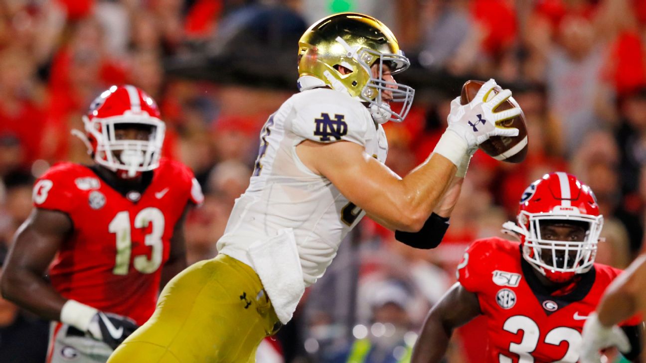 Notre Dame TE Cole Kmet Breaks Collarbone In Practice //