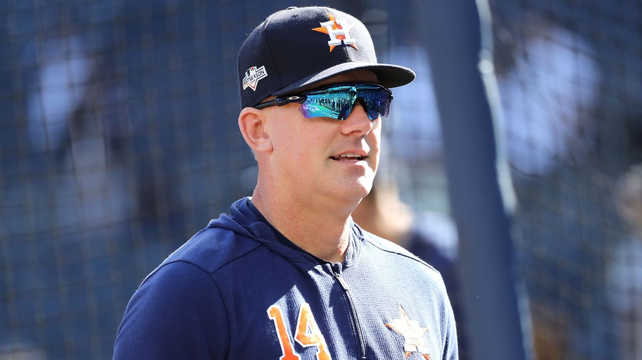 Astros manager AJ Hinch says talk of whistling to signal pitches a 'joke' -  ESPN