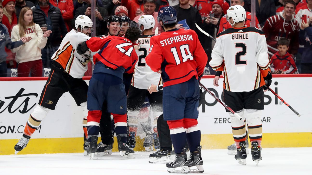 Capitals' Hathaway tossed for spitting on Ducks' Erik Gudbranson