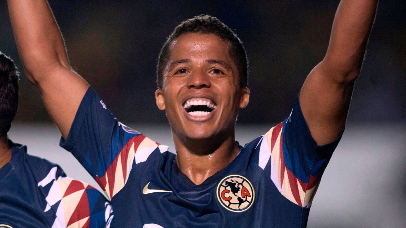 Giovani dos Santos celebrates during Club America's Liga MX playoff match against Tigres. Giovani dos Santos celebrates during Club America's Liga MX playoff match against Tigres.