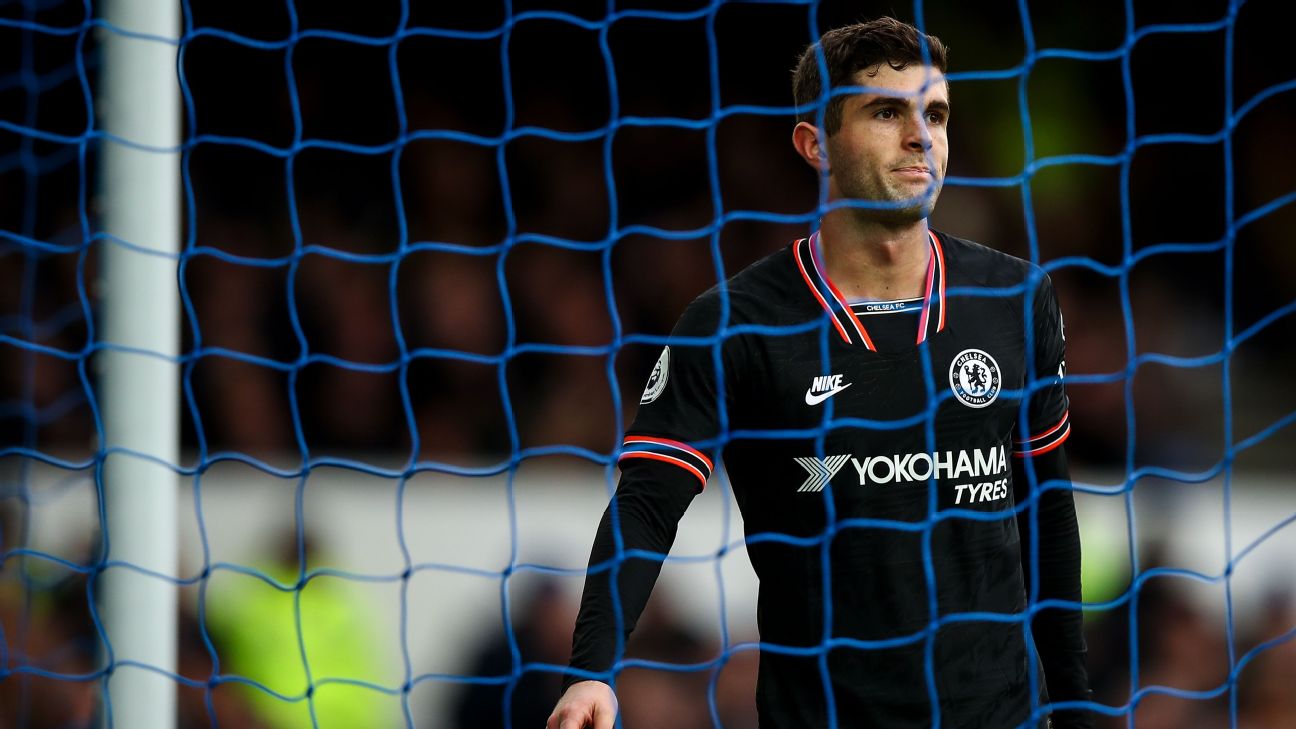 Christian Pulisic of Chelsea during the Premier League match between Everton FC and Chelsea FC Christian Pulisic of Chelsea during the Premier League match between Everton FC and Chelsea FC