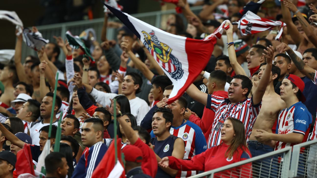 Fans of Chivas support their team in the stands, during the 18th round match between Chivas and Queretaro Fans of Chivas support their team in the stands, during the 18th round match between Chivas and Queretaro