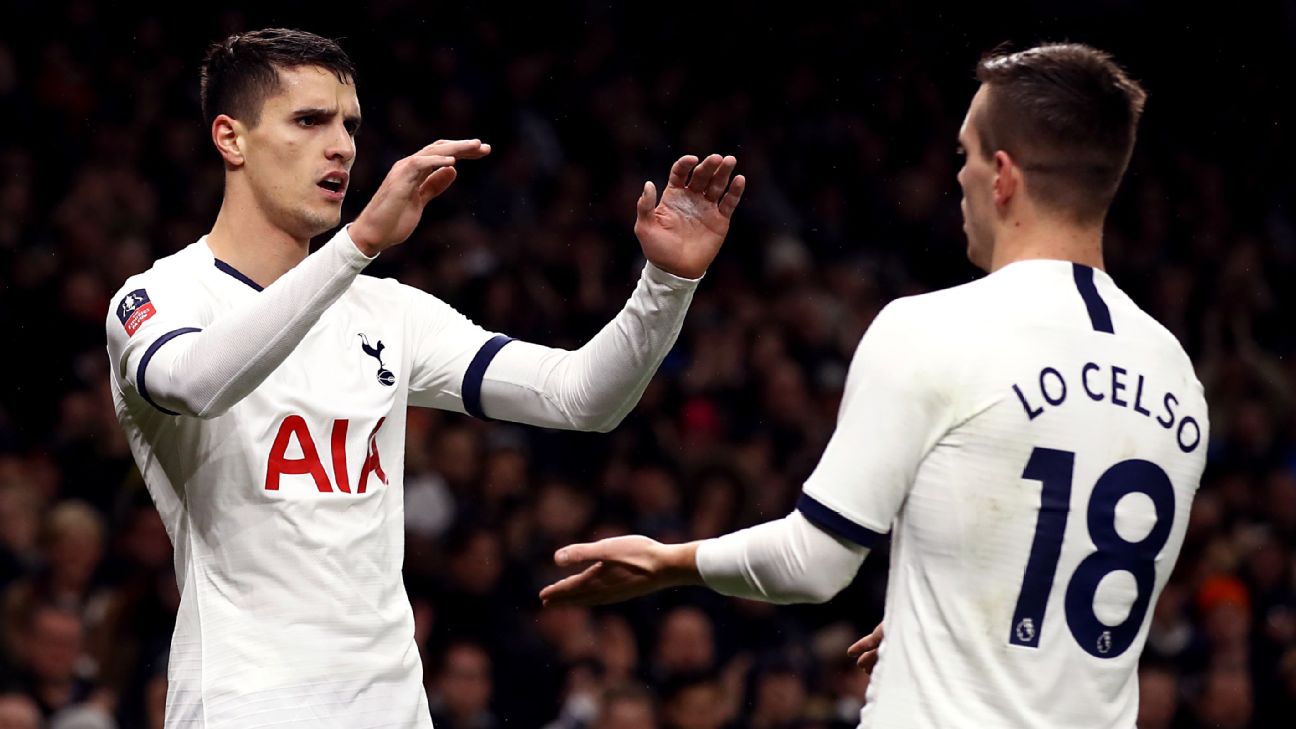 Erik Lamela and Giovani Lo Celso celebrate during Tottenham's FA Cup third-round win over Middlesbrough. Erik Lamela and Giovani Lo Celso celebrate during Tottenham's FA Cup third-round win over Middlesbrough.
