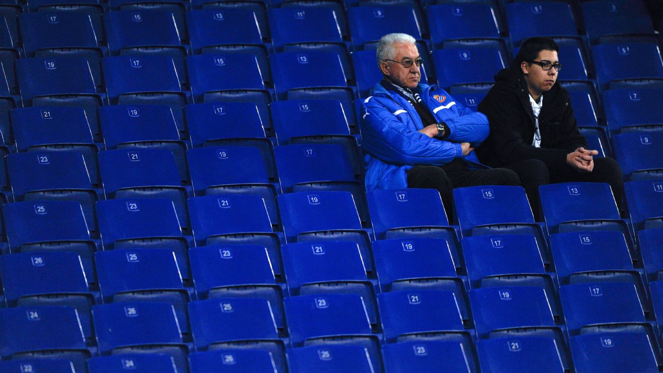 Espnayol fans look on ahead of the La Liga match against Celta Vigo. Espnayol fans look on ahead of the La Liga match against Celta Vigo.