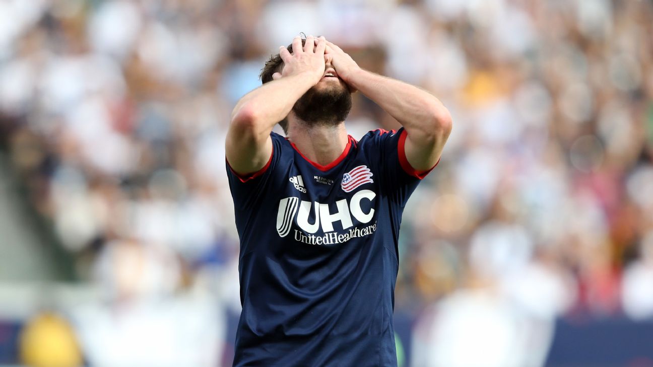 Chris Tierney reacts during the New England Revolution's MLS Cup final defeat to the LA Galaxy. Chris Tierney reacts during the New England Revolution's MLS Cup final defeat to the LA Galaxy.