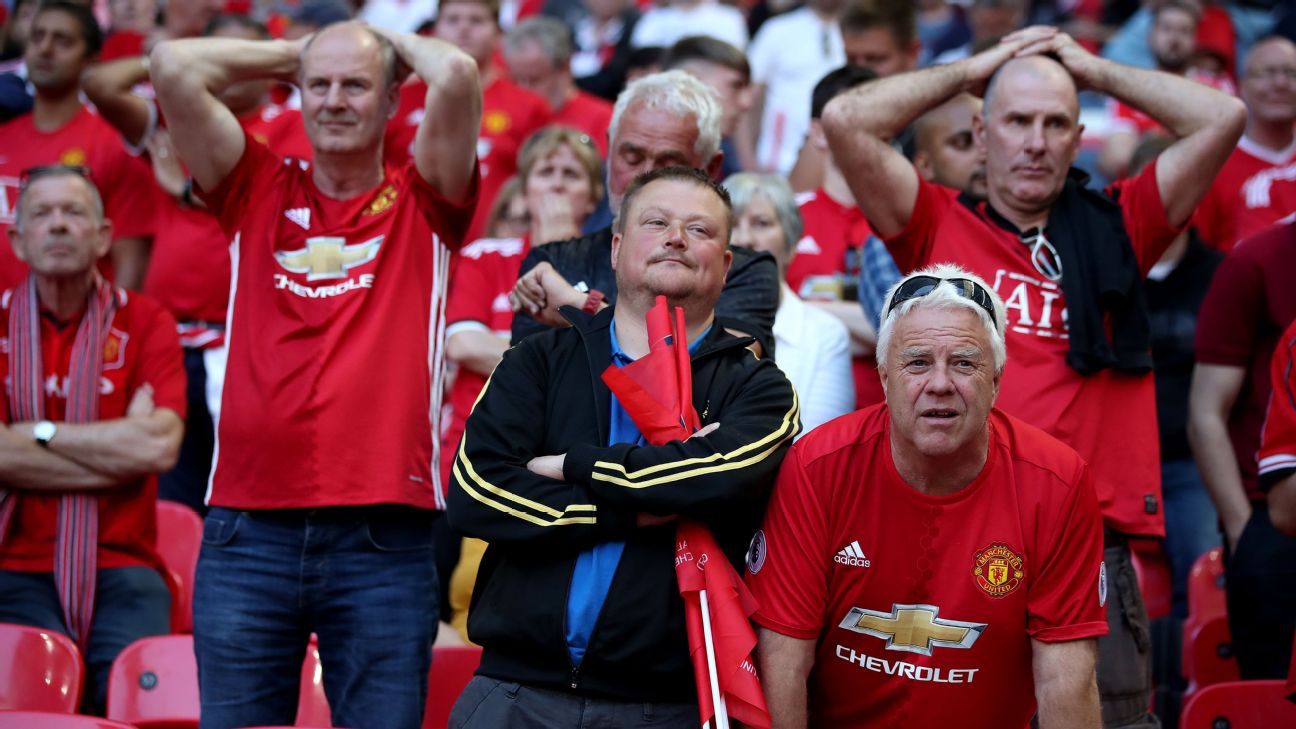 Manchester United fans react during the club's 2018 FA Cup final defeat Manchester United fans react during the club's 2018 FA Cup final defeat
