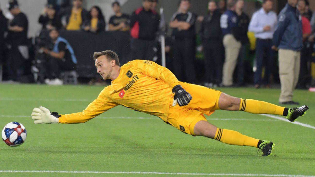 Tyler Miller makes a save during LAFC's MLS match against the Chicago Fire. Tyler Miller makes a save during LAFC's MLS match against the Chicago Fire.
