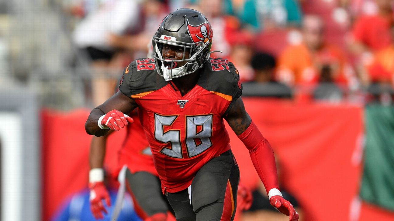 December 29, 2019: Tampa Bay Buccaneers linebacker Shaquil Barrett (58)  looks on during the NFL game between the Atlanta Falcons and the Tampa Bay  Buccaneers held at Raymond James Stadium in Tampa