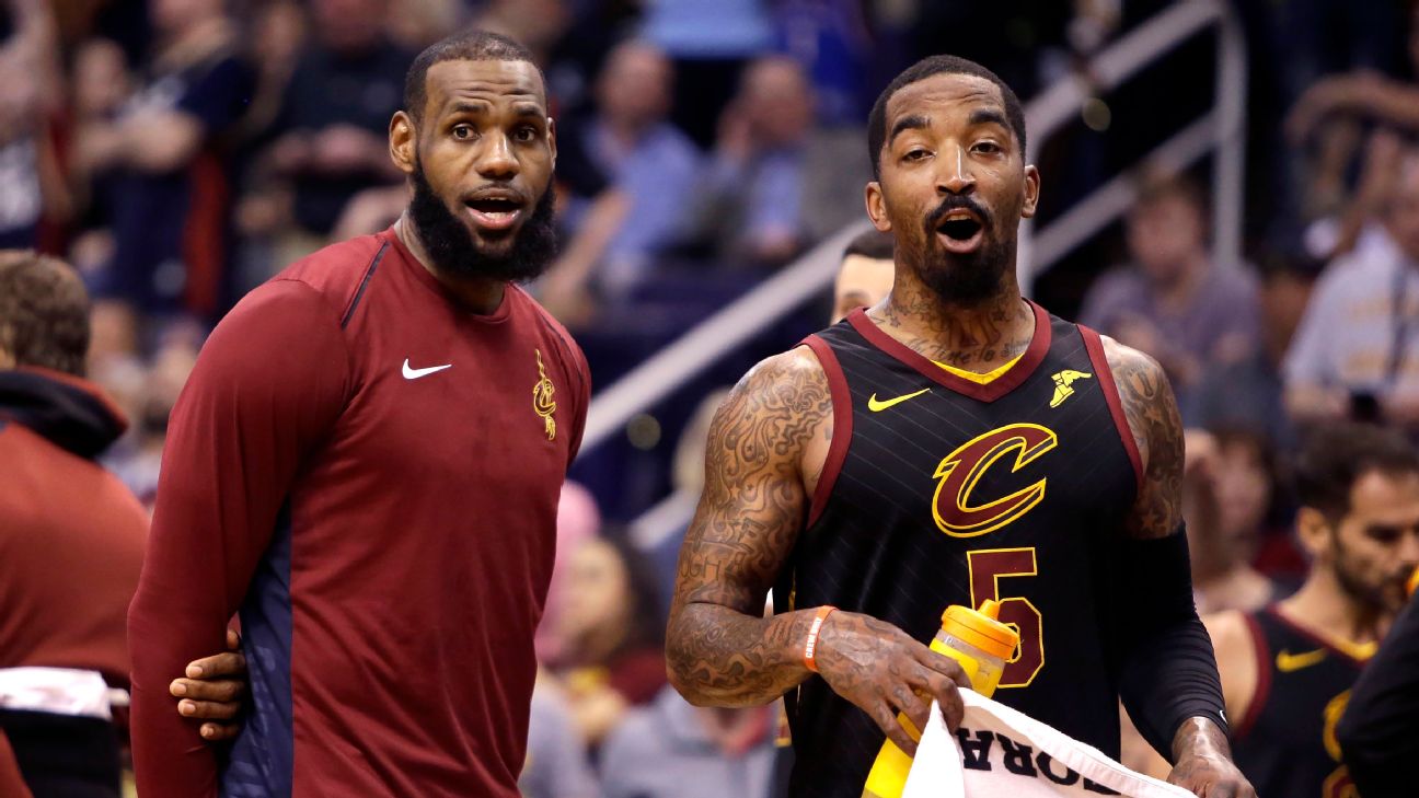 The infamous LeBron/JR Smith meme from the 2018 NBA Finals, LeBron James, J.  R. Smith, Cleveland Cavaliers, Golden State Warriors