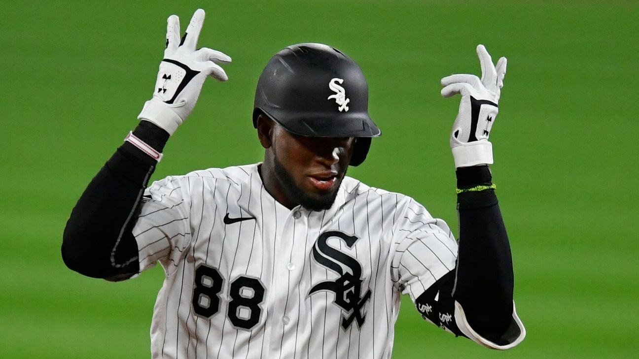 Luis Robert of the Chicago White Sox looks on prior to the game