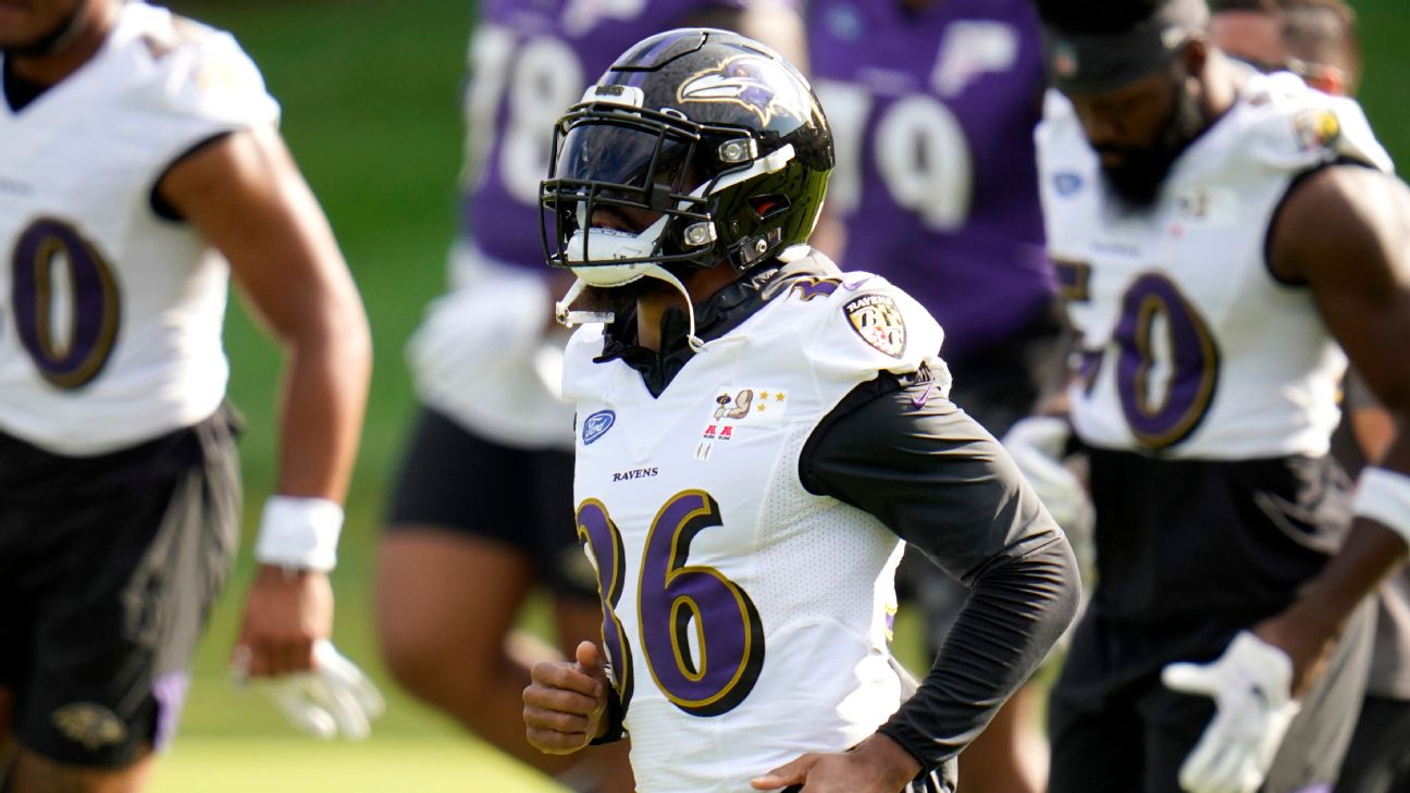 Baltimore Ravens strong safety Chuck Clark runs in action during a