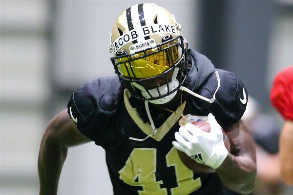 Saints hold practice with Jacob Blake's name on players' helmets