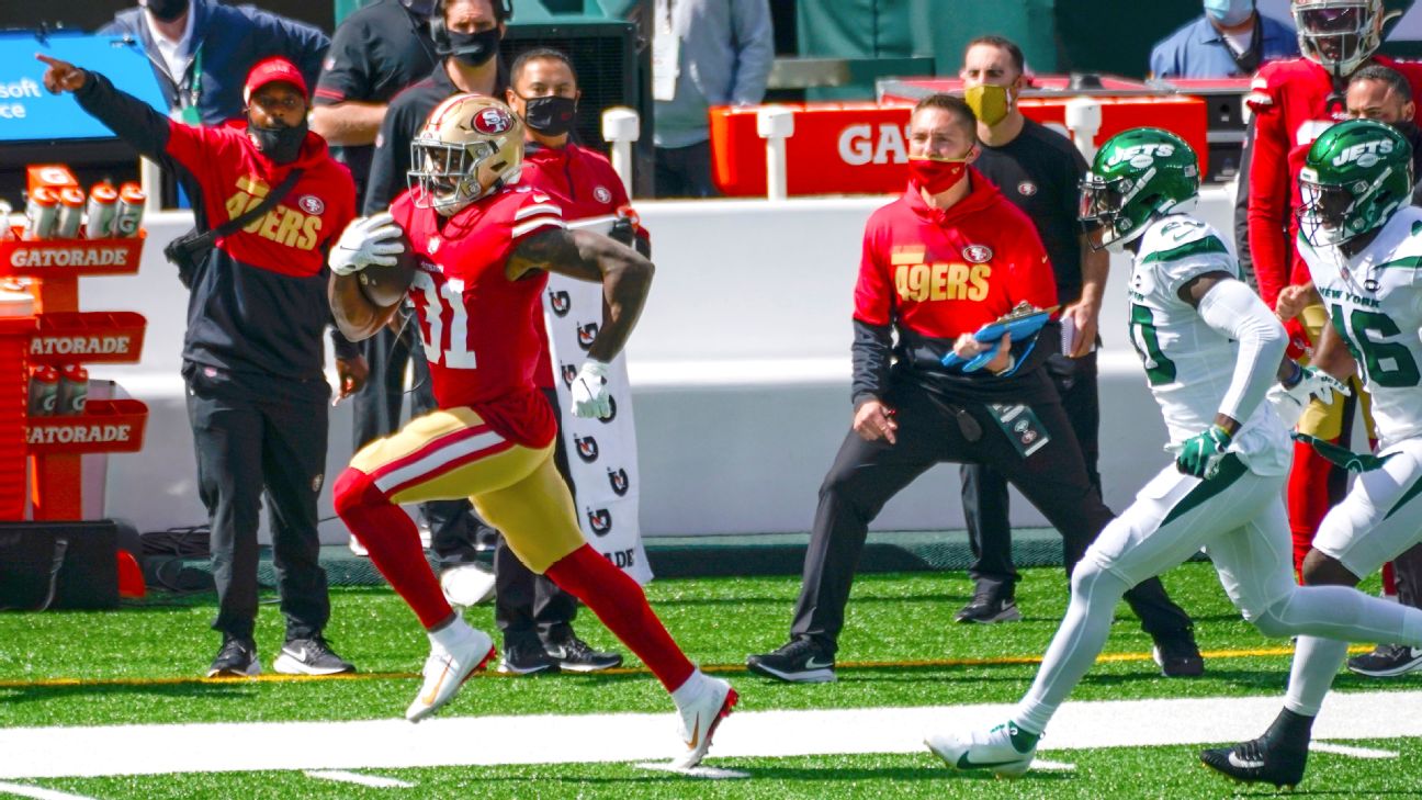 49ers' first snap: Raheem Mostert sprints 80 yards for touchdown