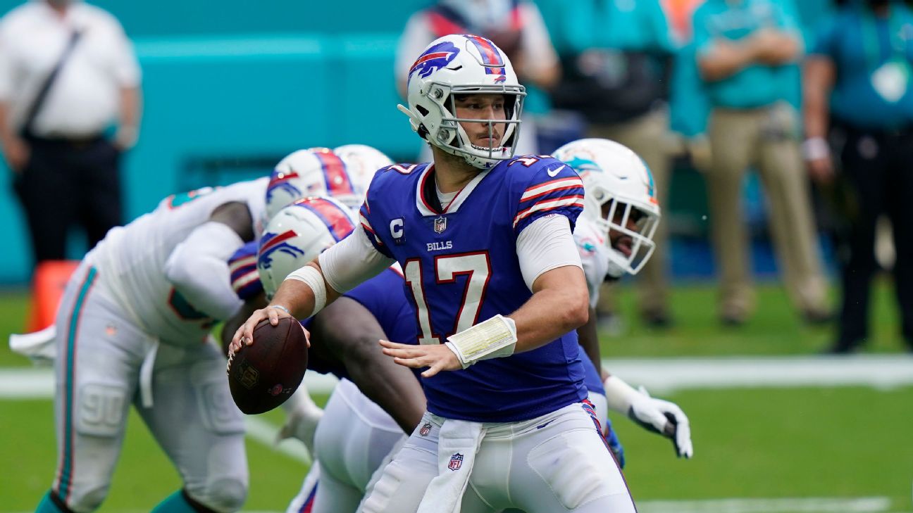 Buffalo Bills quarterback Josh Allen (17) throws during a NFL game