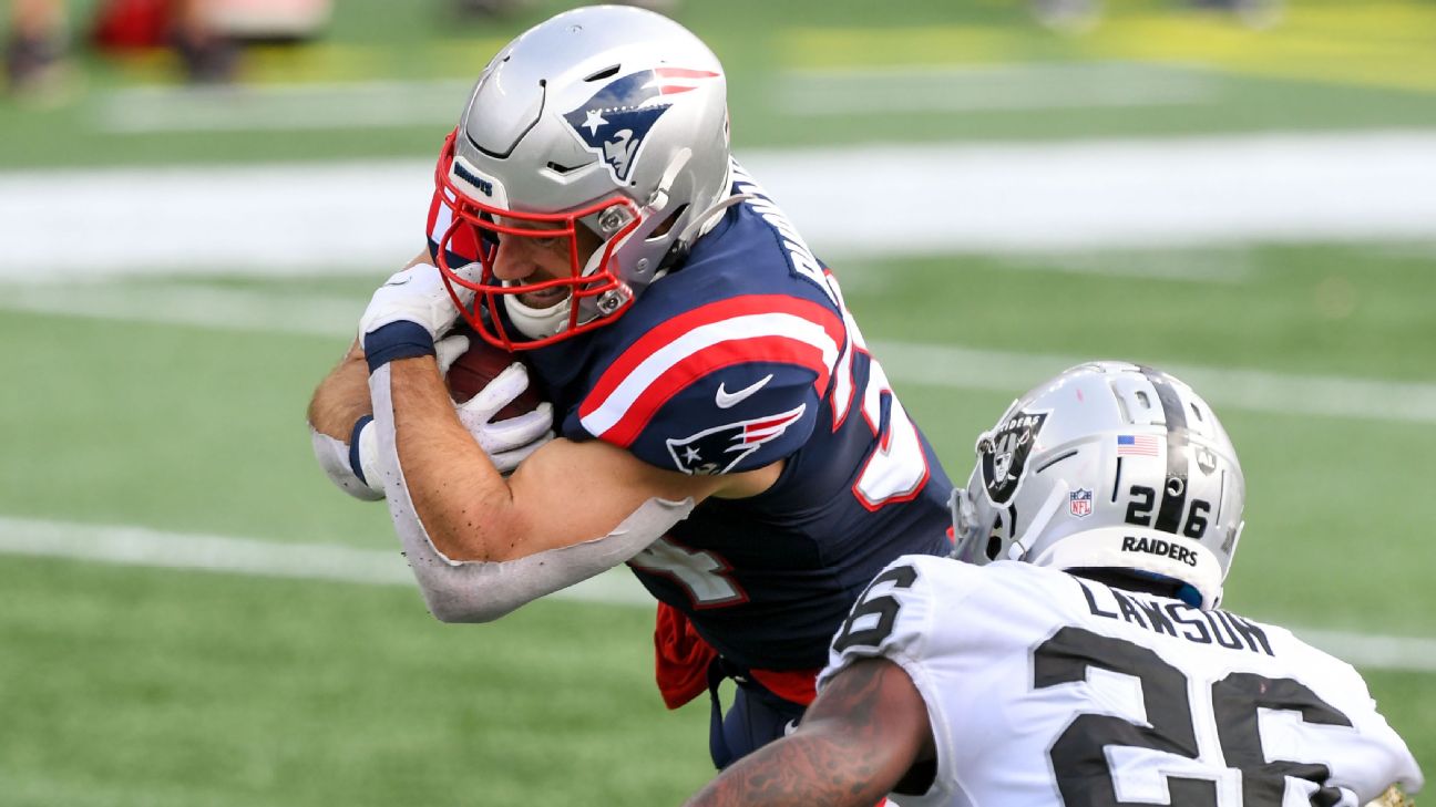 Rex Burkhead's 3 touchdowns push New England Patriots past Las Vegas Raiders,  36-20 