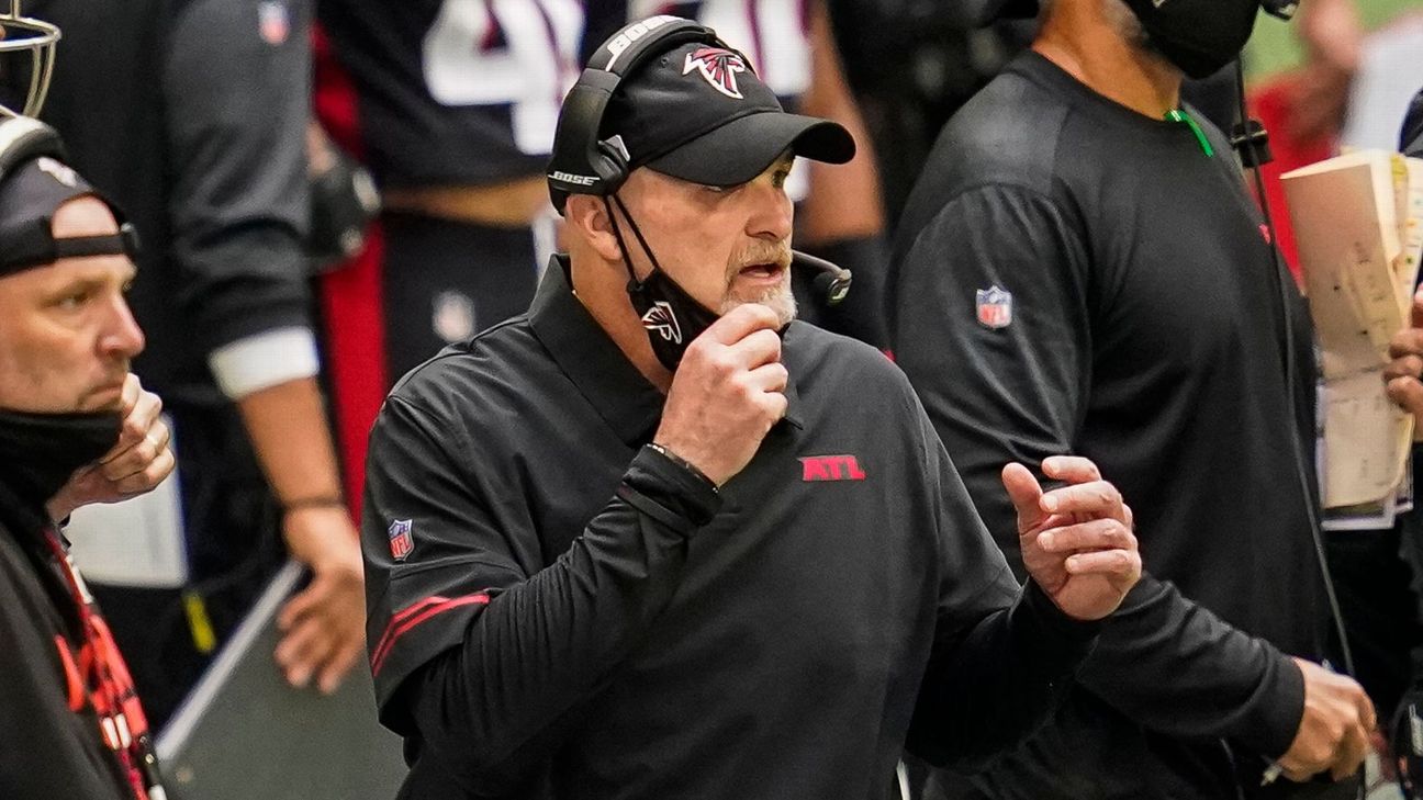 Falcons players standing by Dan Quinn after another gut-wrenching loss