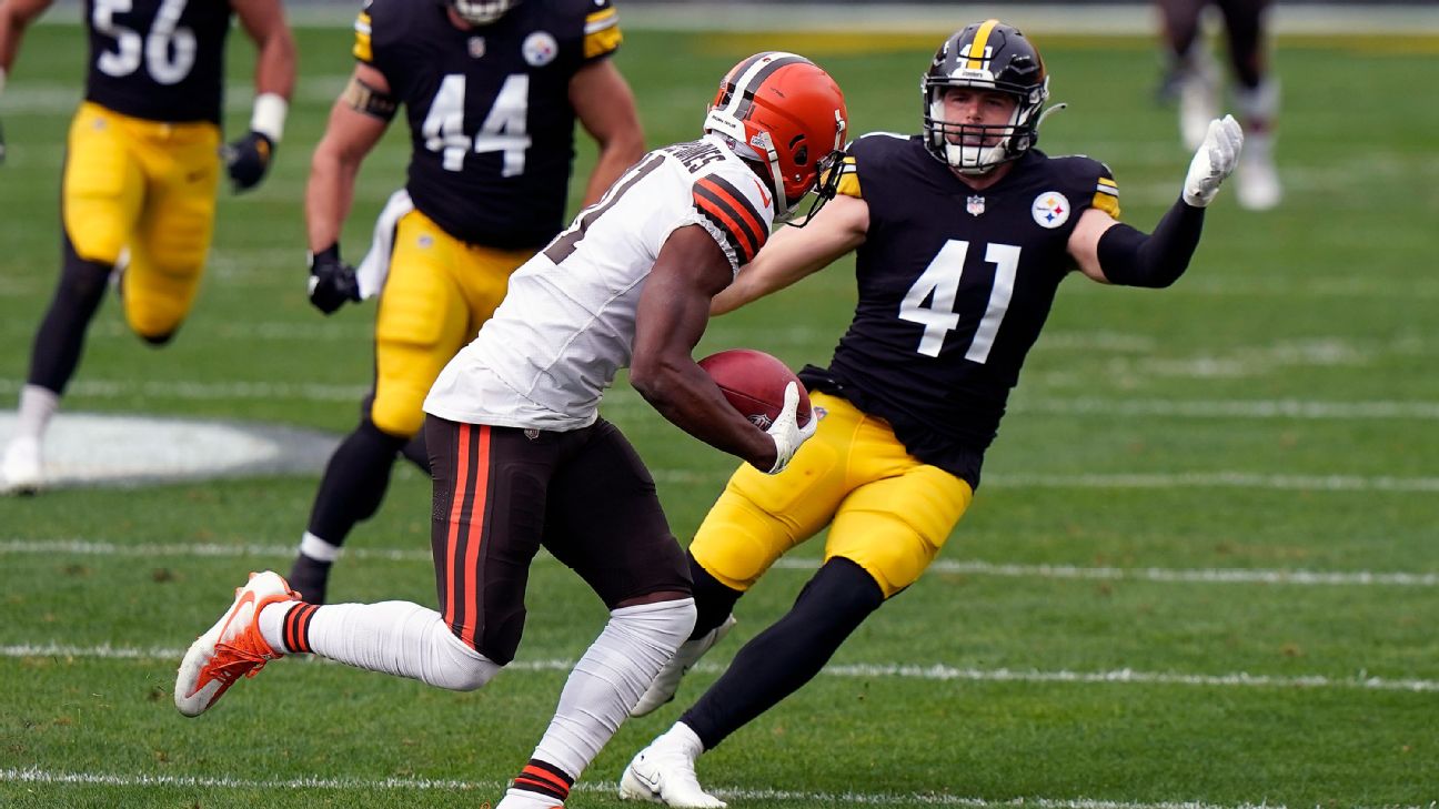 A year after injury against Browns, former Michigan LB Bush evolving for  Steelers