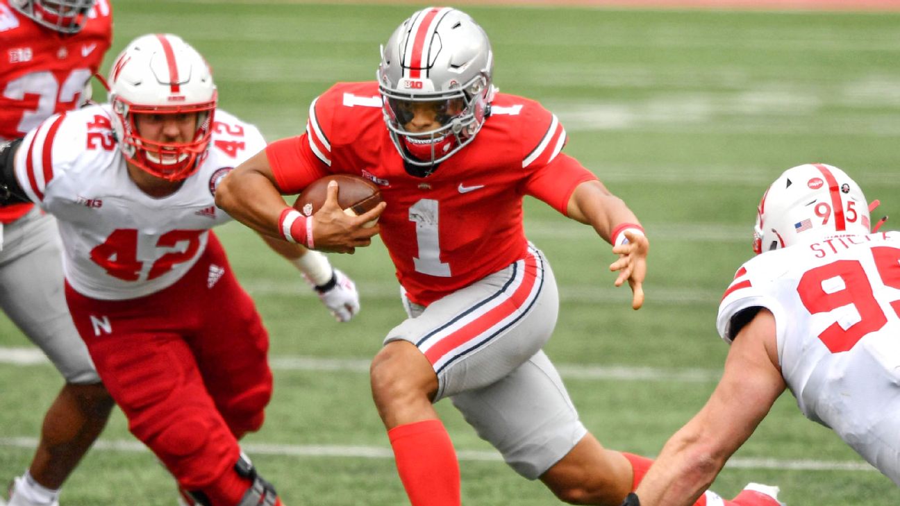 How far does Justin Fields drop after his performance against Indiana?  Heisman Watch 