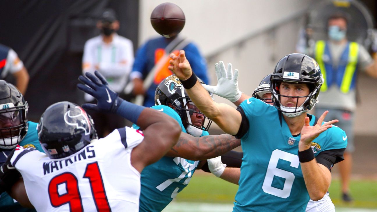 Jacksonville Jaguars cornerback Chris Claybrooks (6) looks up at a