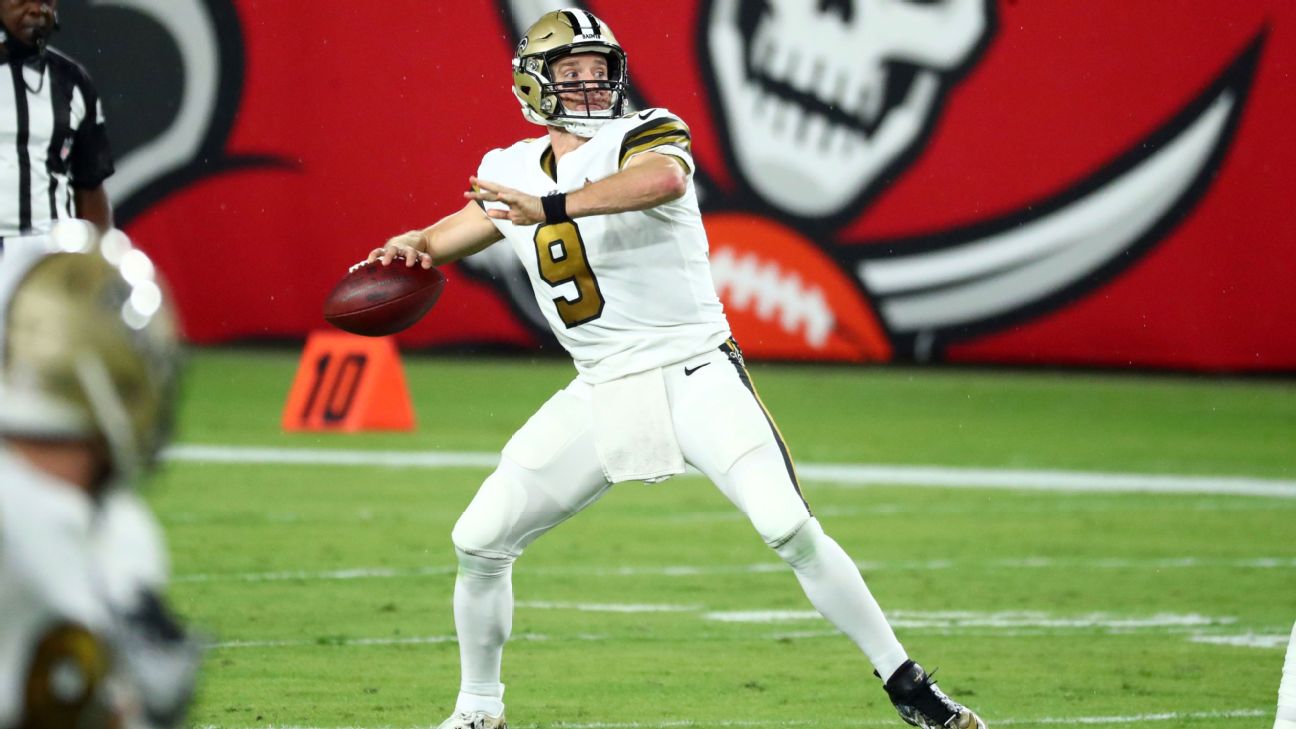 Brees throws 4 TD passes, Saints rout Brady, Buccaneers 38-3