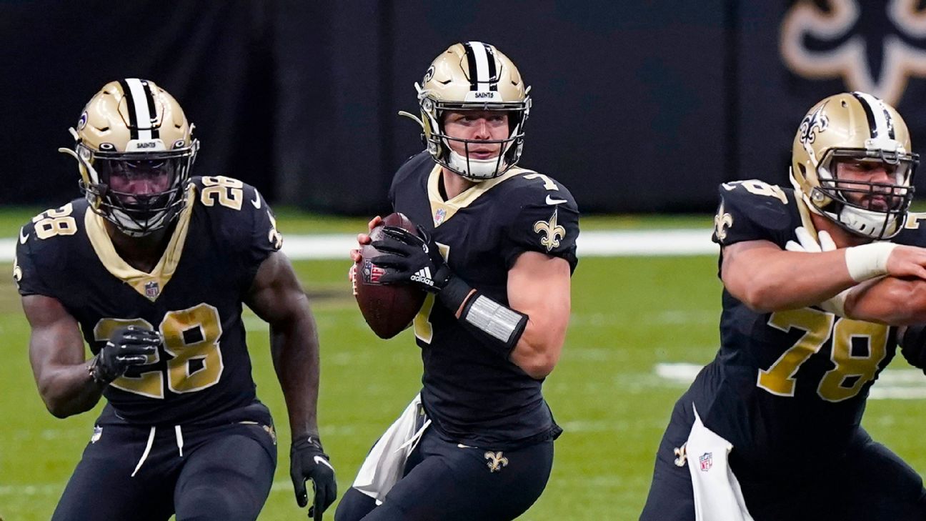 Taysom Hill runs for 2 TDs, lifts New Orleans Saints to win in 1st start at  QB - ESPN