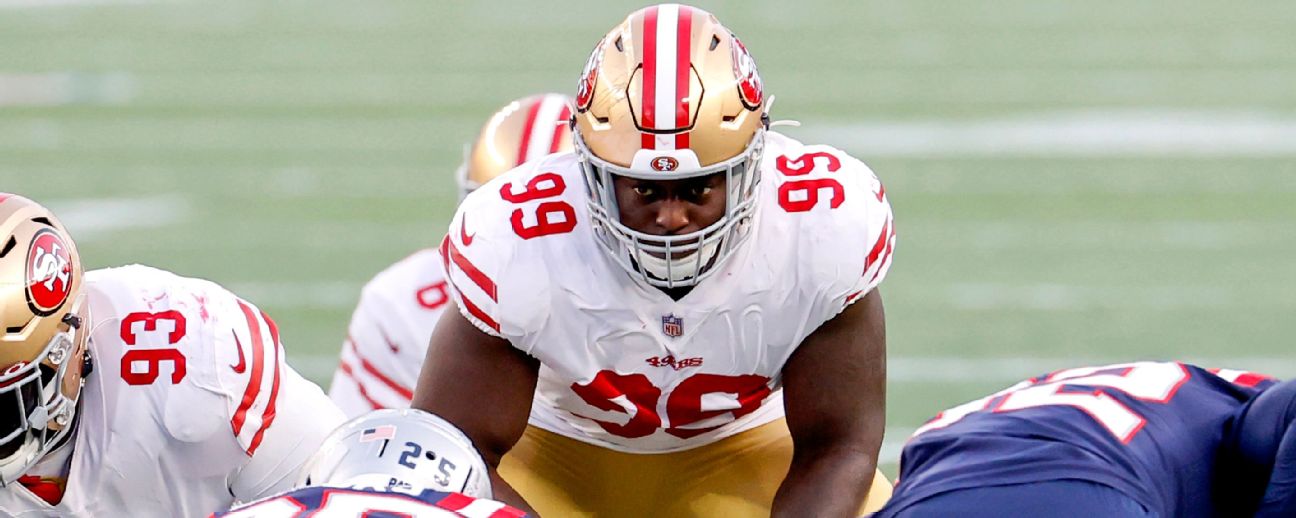 San Francisco 49ers defensive tackle Javon Kinlaw (99) is