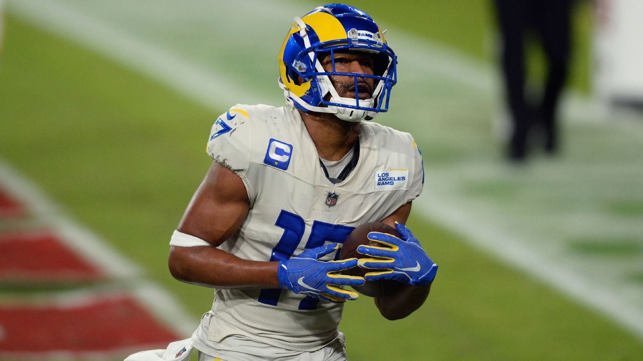 Robert Woods of the Los Angeles Rams runs the ball after a