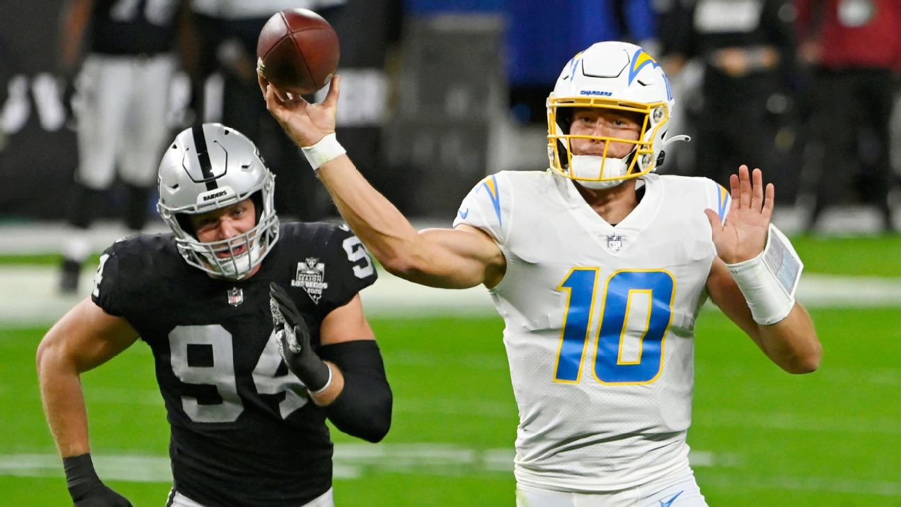 Raiders vs. Chargers score: Justin Herbert leads L.A. to an overtime win  over the Raiders and Marcus Mariota 