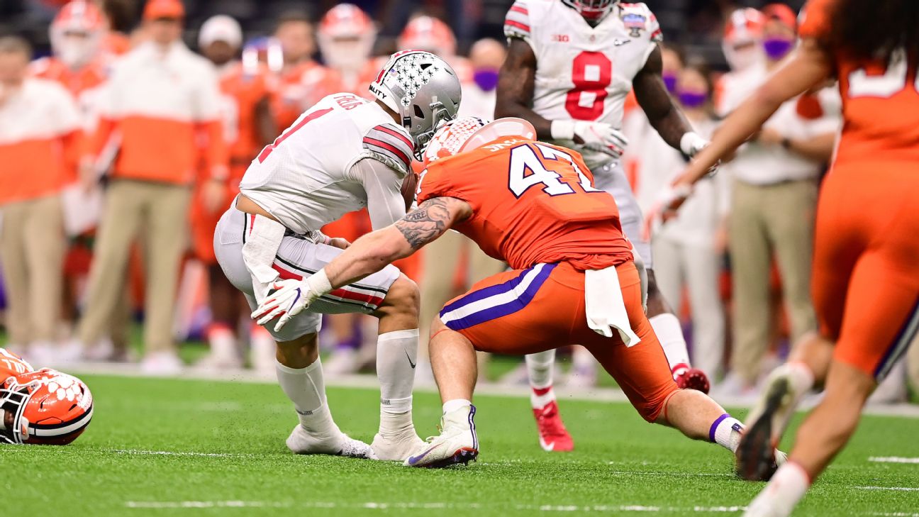 Clemson linebacker James Skalski ejected for targeting after hit on Ohio  State QB Justin Fields