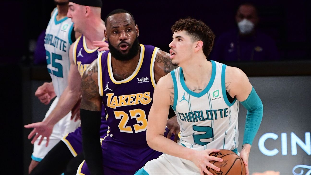 „LaMelo Ball“ leidžia kalbėti apie save prieš LeBroną Jamesą, Los Andželo „Lakers“