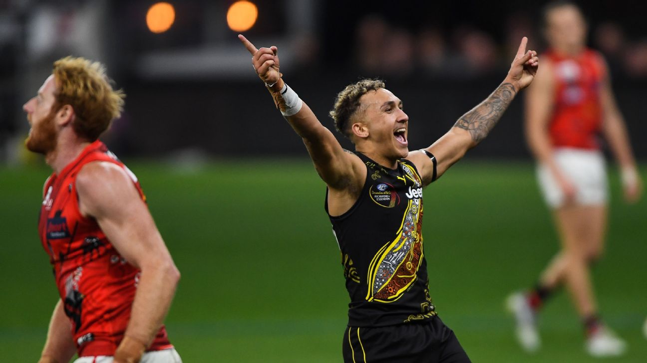 AFL Round 12: Richmond Tigers kick away after Essendon Bomber scare as  Darcy Parish breaks record