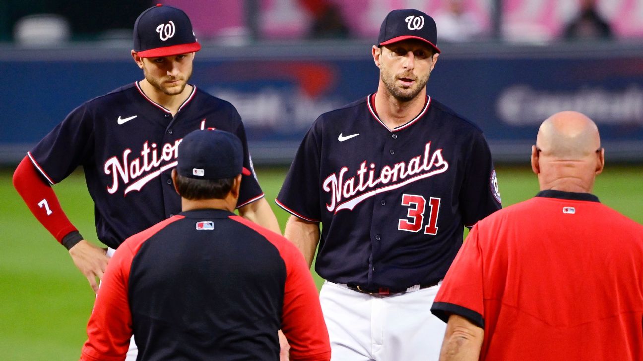 Nationals' Max Scherzer exits with injury after 12 pitches