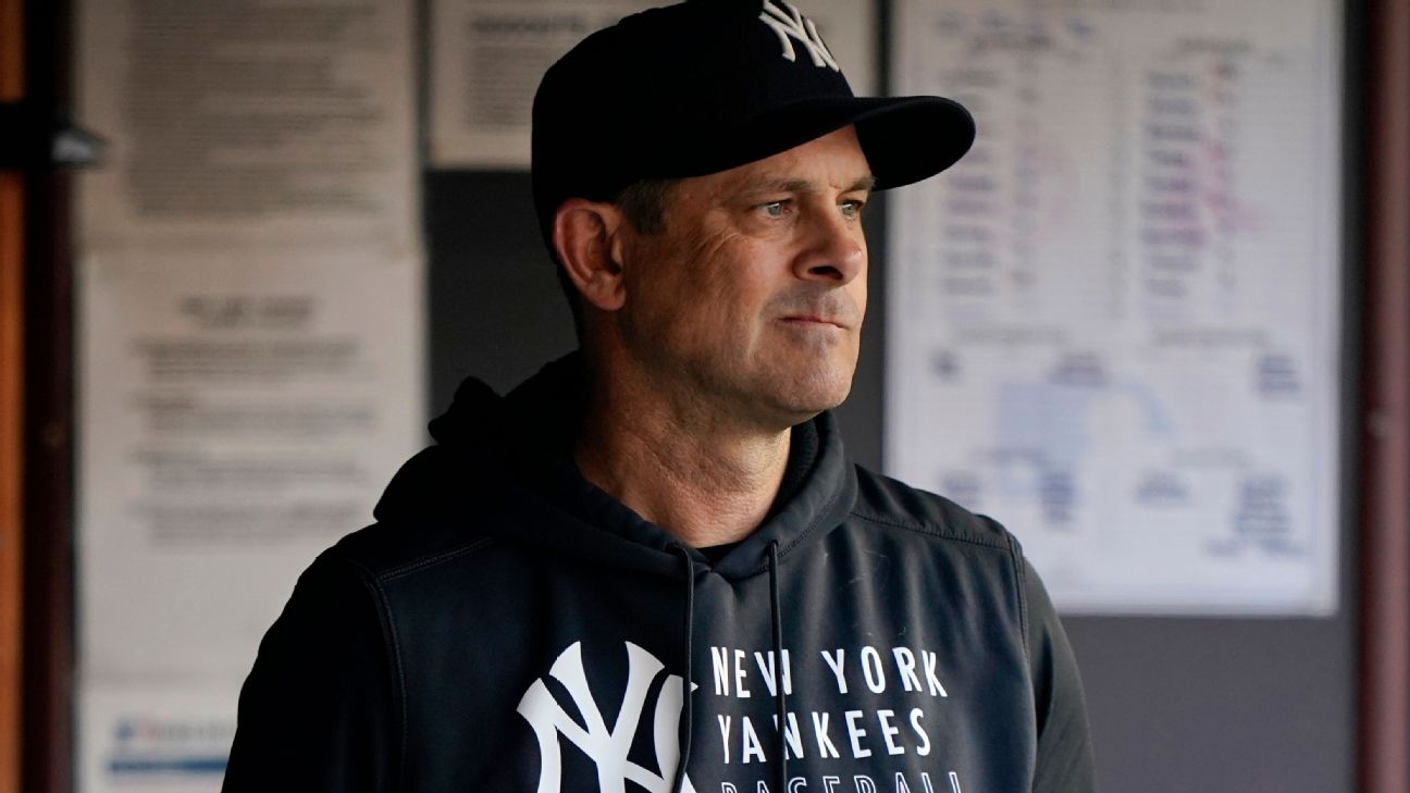 New York Yankees manager Aaron Boone walks to the mound to relieve