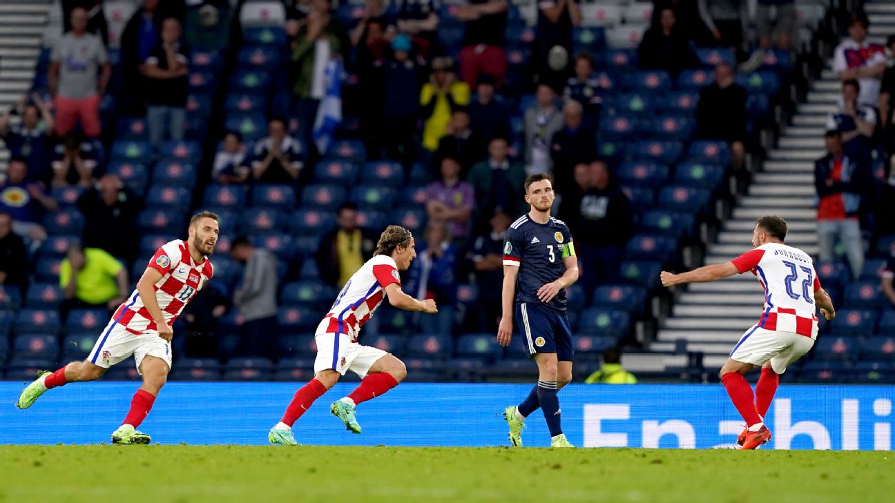 Croatia's Domagoj Vida heads the ball during the Euro 2020 soccer