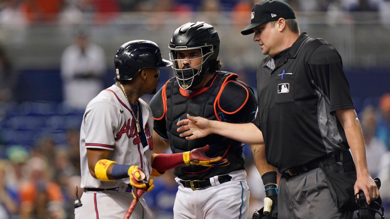 Marlins hit Acuña with 1st pitch, 3 ejected; Braves win 1-0