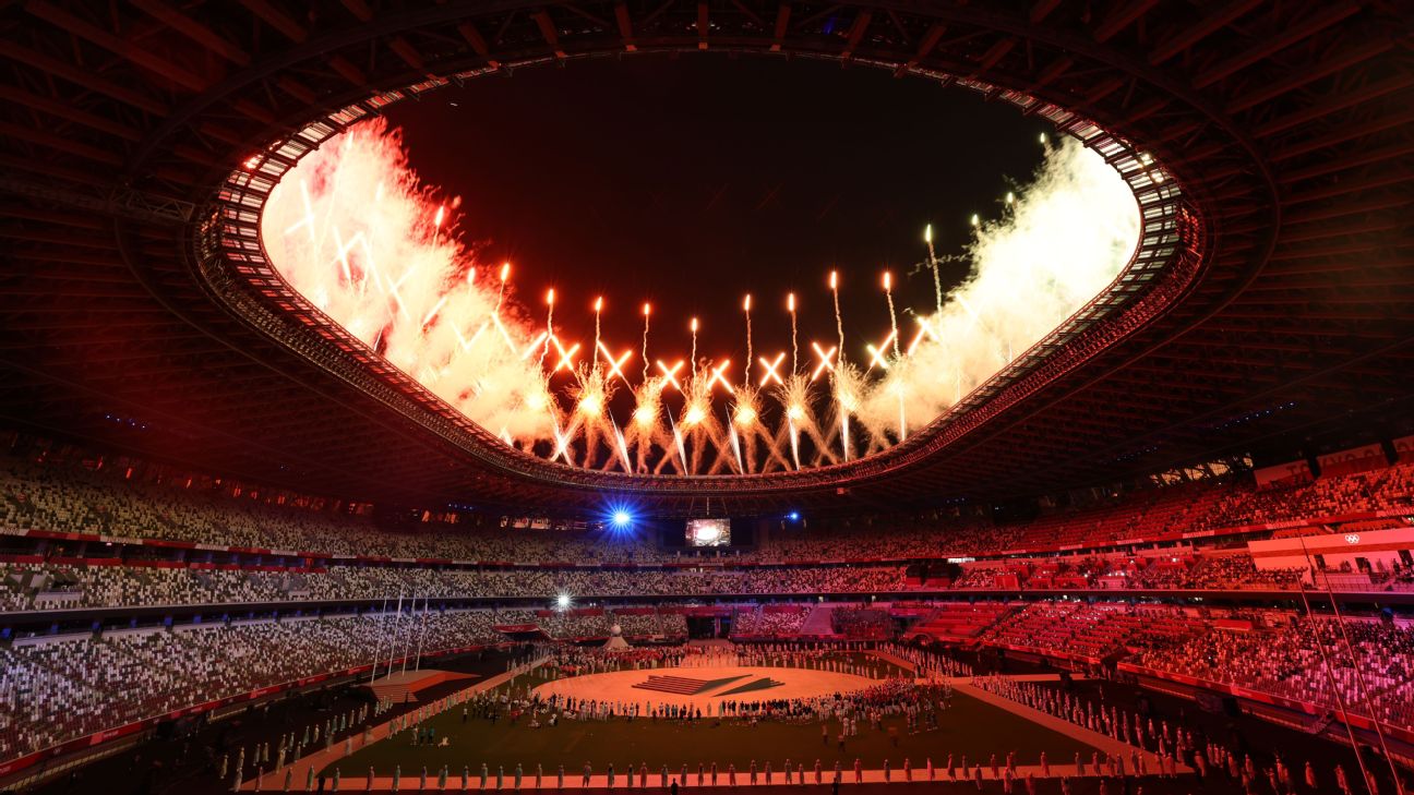 Tóquio Japão Julho 2021 Bandeira Paris 2024 Acenando Vento Com