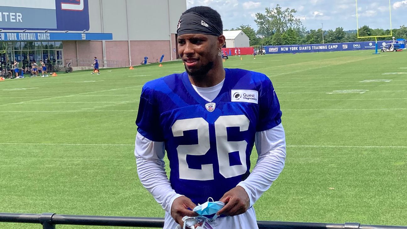 New York Giants RB Saquon Barkley takes next step in recovery, completes  first contact practice - ESPN