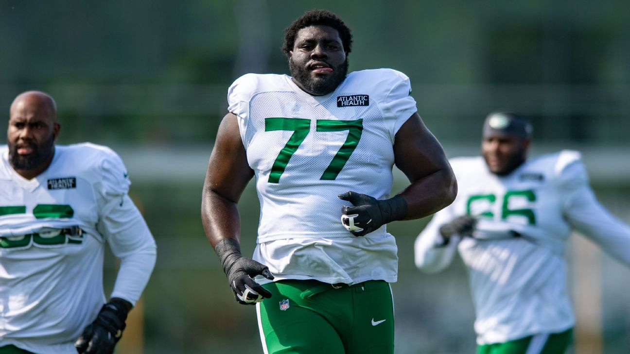 New York Jets' Mekhi Becton will have to compete with George Fant to start  at left tackle, coach Robert Saleh says - ESPN