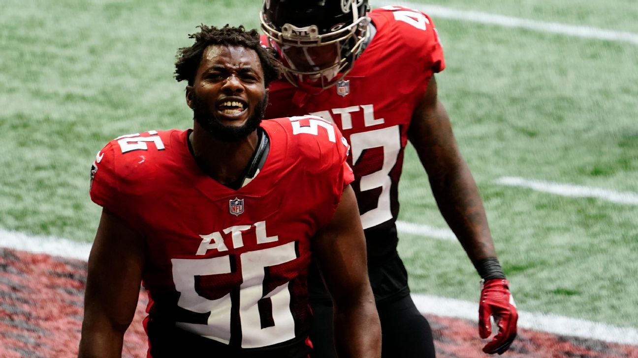 Dante Fowler Jr. #56 of the Dallas Cowboys celebrates after a play