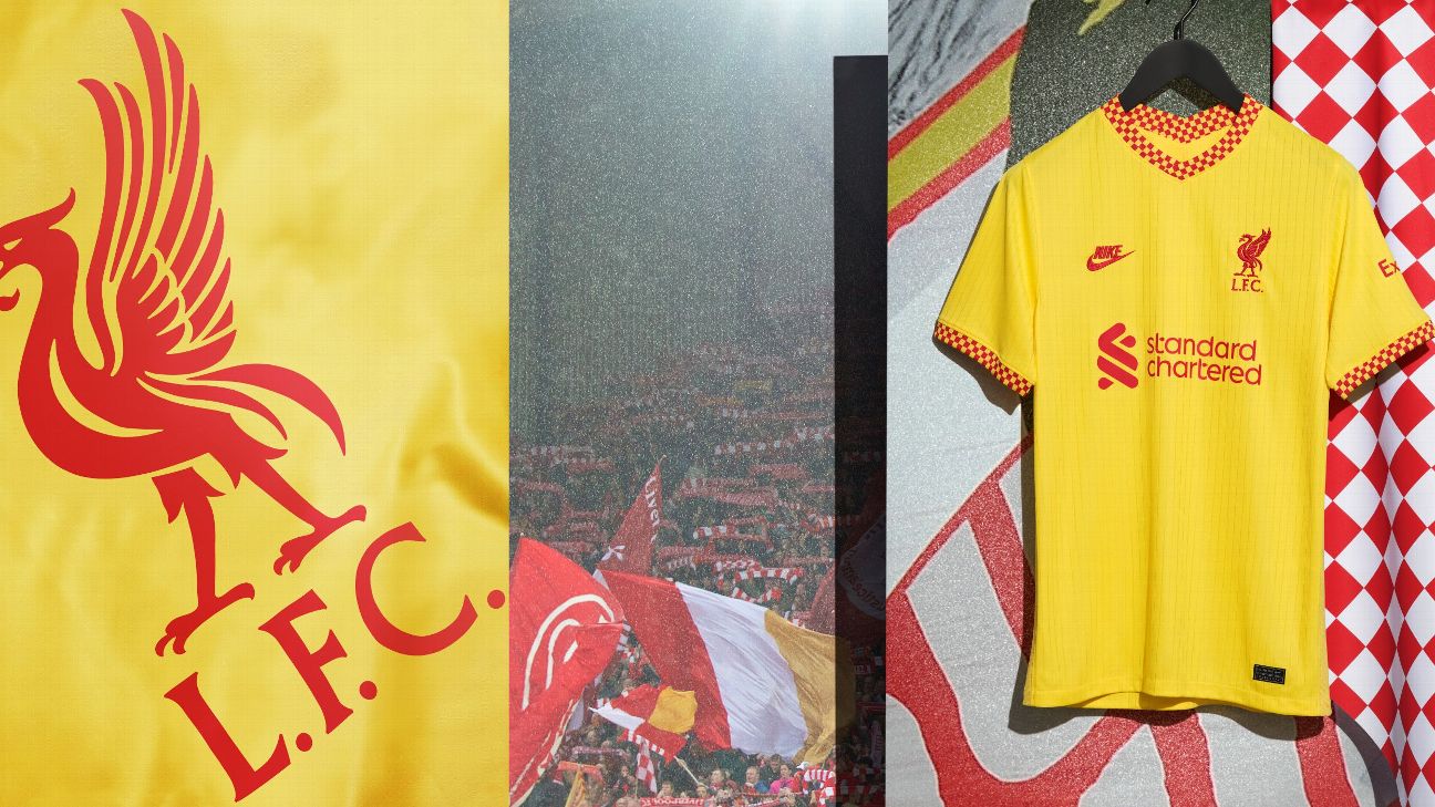 Liverpool unveil yellow third kit in honour of the Kop - ESPN