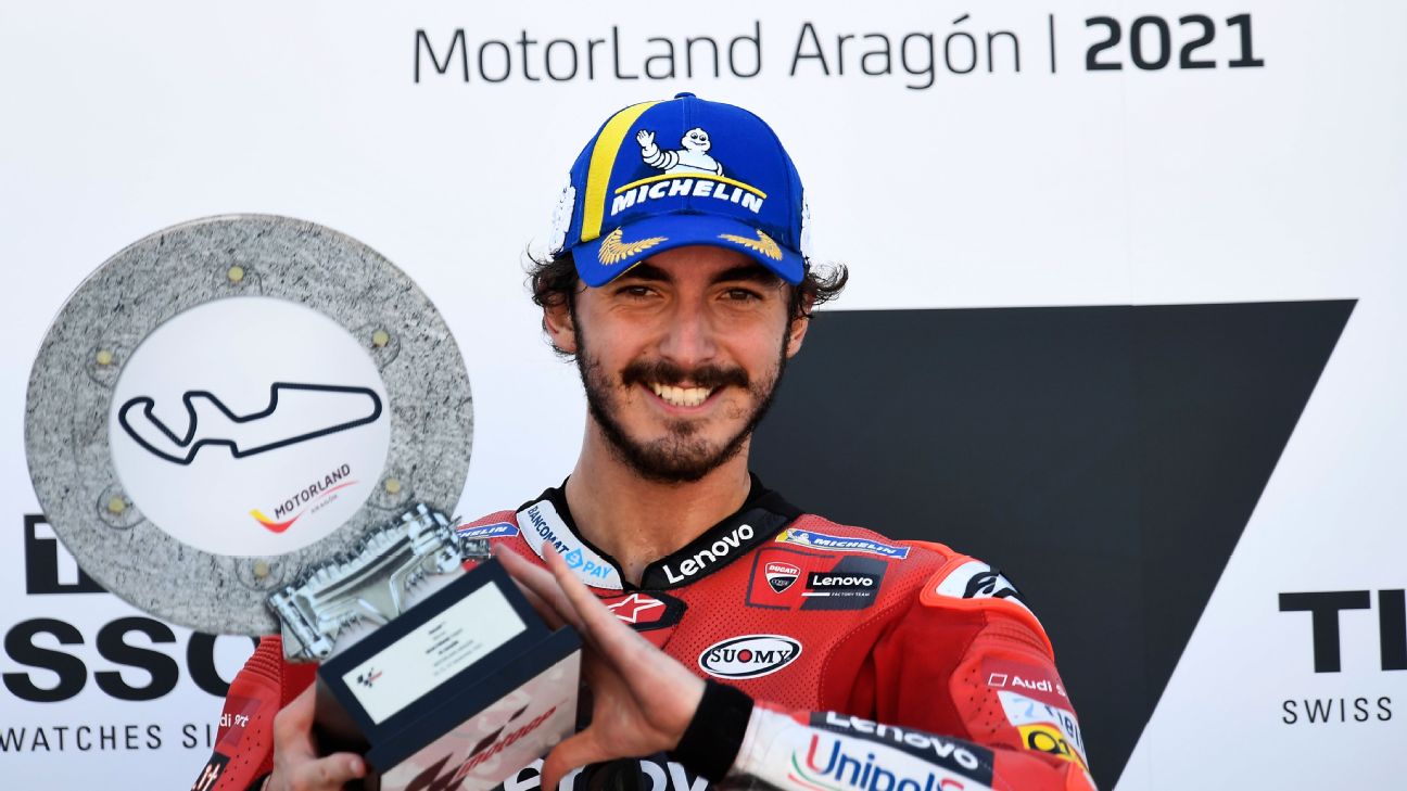 Bagnaia holds off Marquez in Aragon thriller for maiden MotoGP triumph