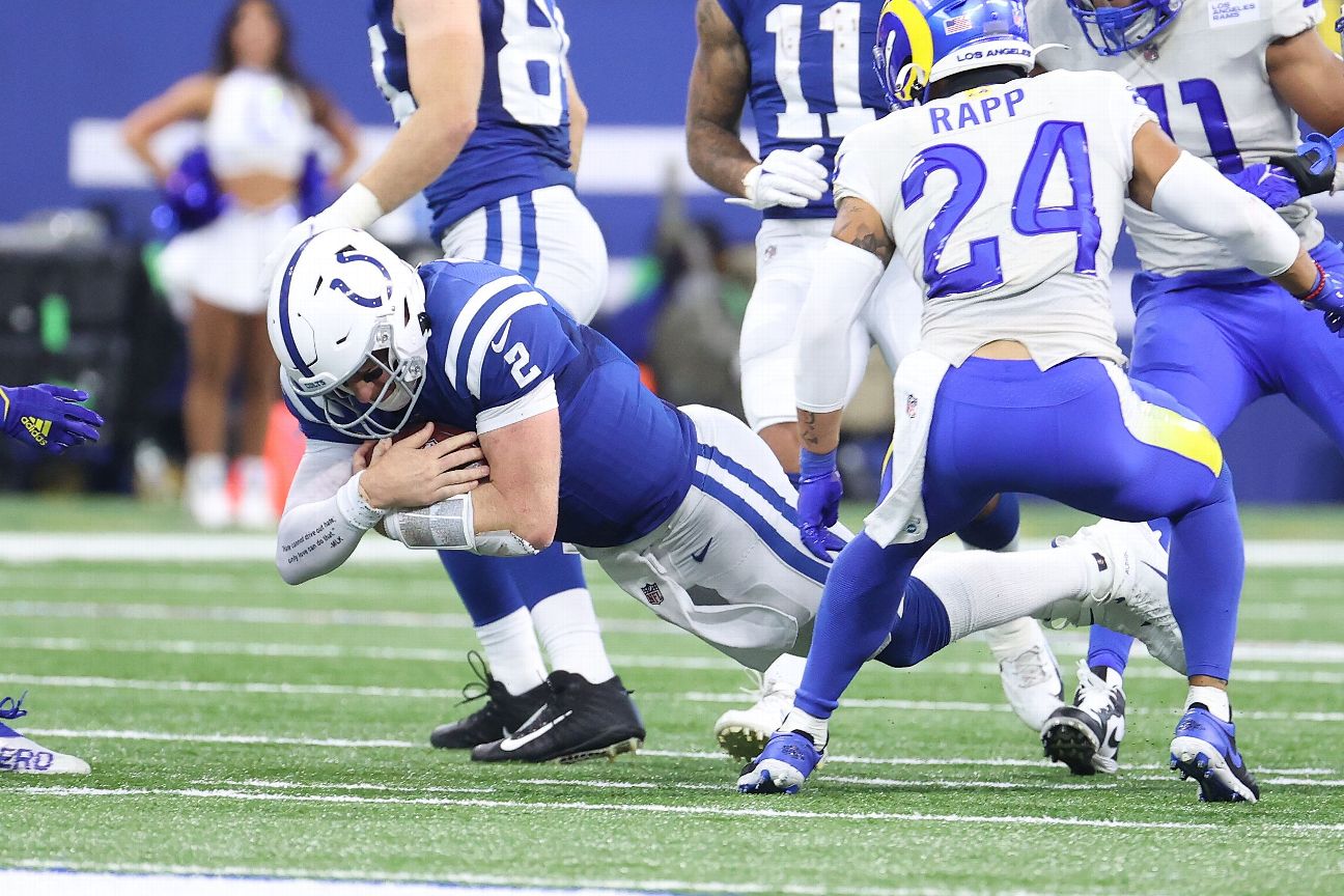 Wentz injures right ankle in Colts' loss to Rams